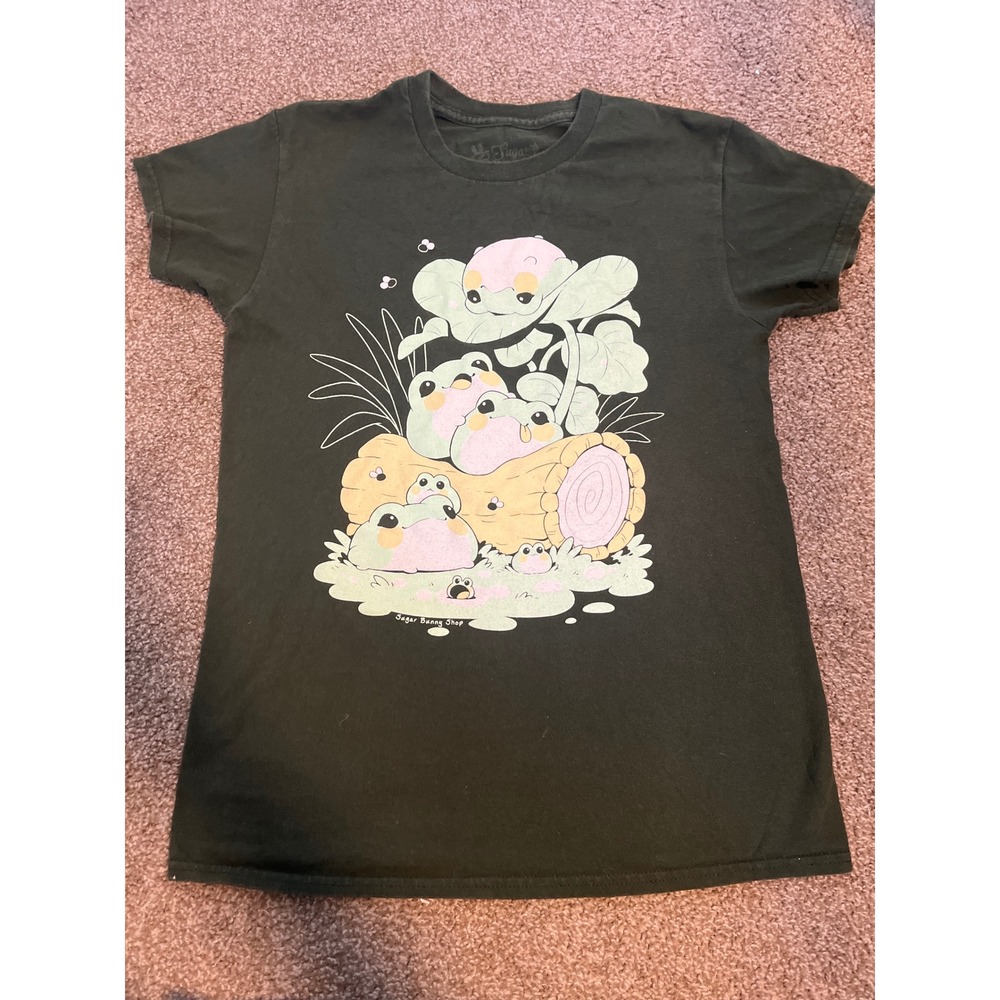 Sugar Bunny Shop Frog Log Graphic T Shirt Green Kids Size S
